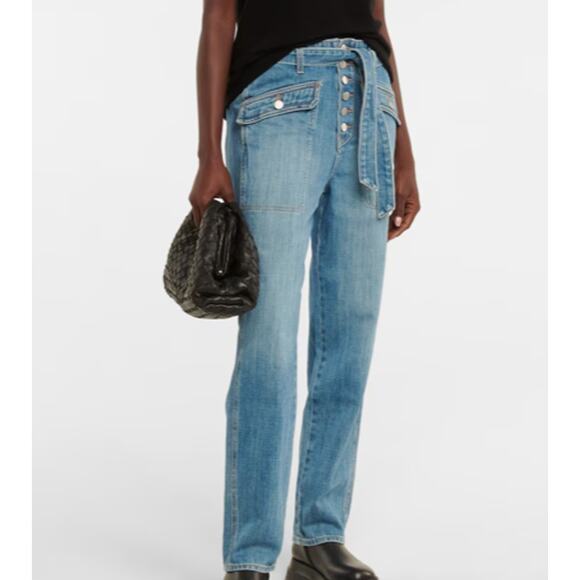 Veronica Beard Womens Rinley High Rise Cropped Jeans Durango Blue Button Fly 28 - Picture 1 of 9